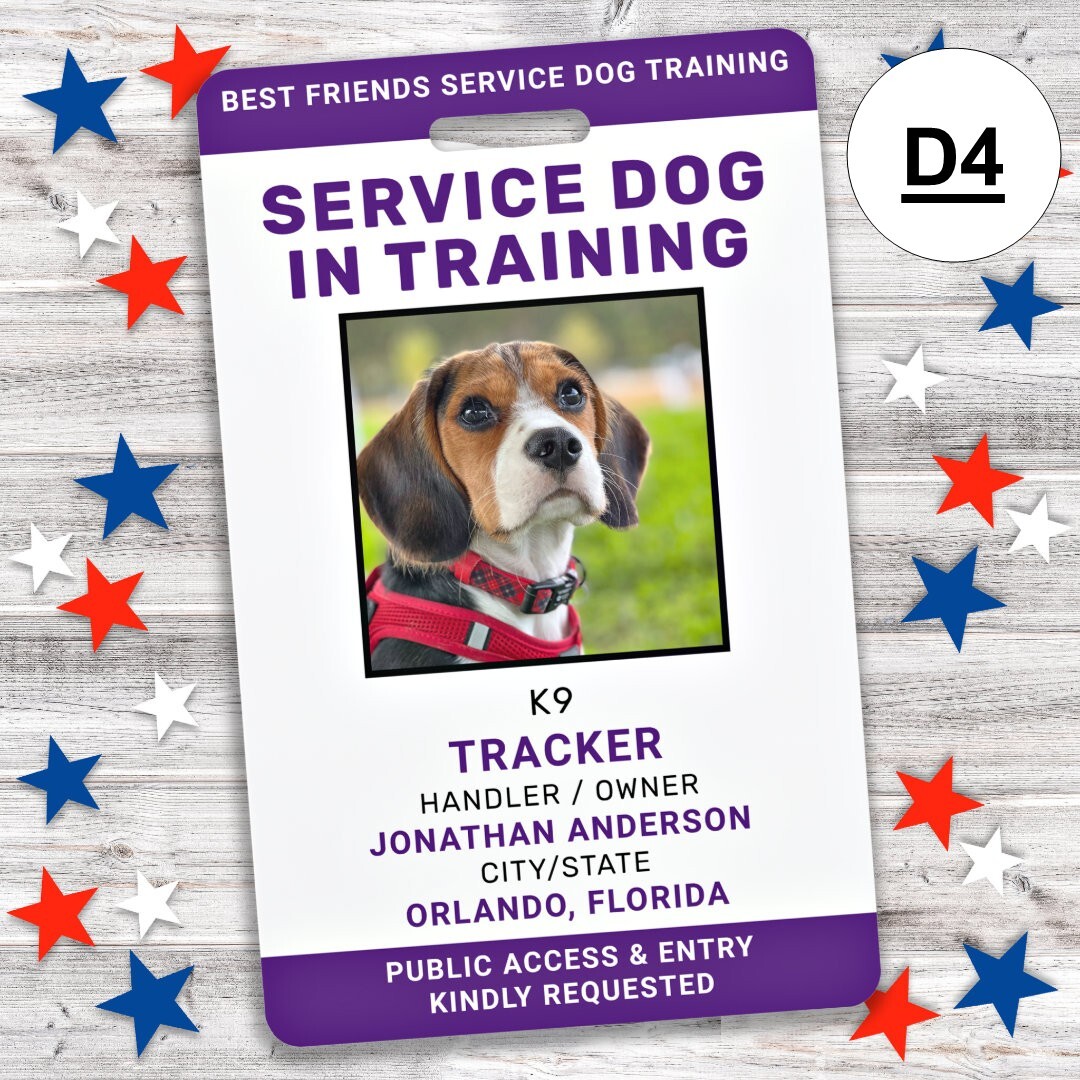 SERVICE DOG METAL ID CARD FOR ANIMAL ESA ADA BADGE PTSD DIABETIC ALERT