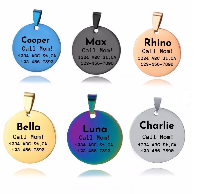 Custom Engraved Personalized Stainless Steel Dog Tags Round ID Dog Cat Tag