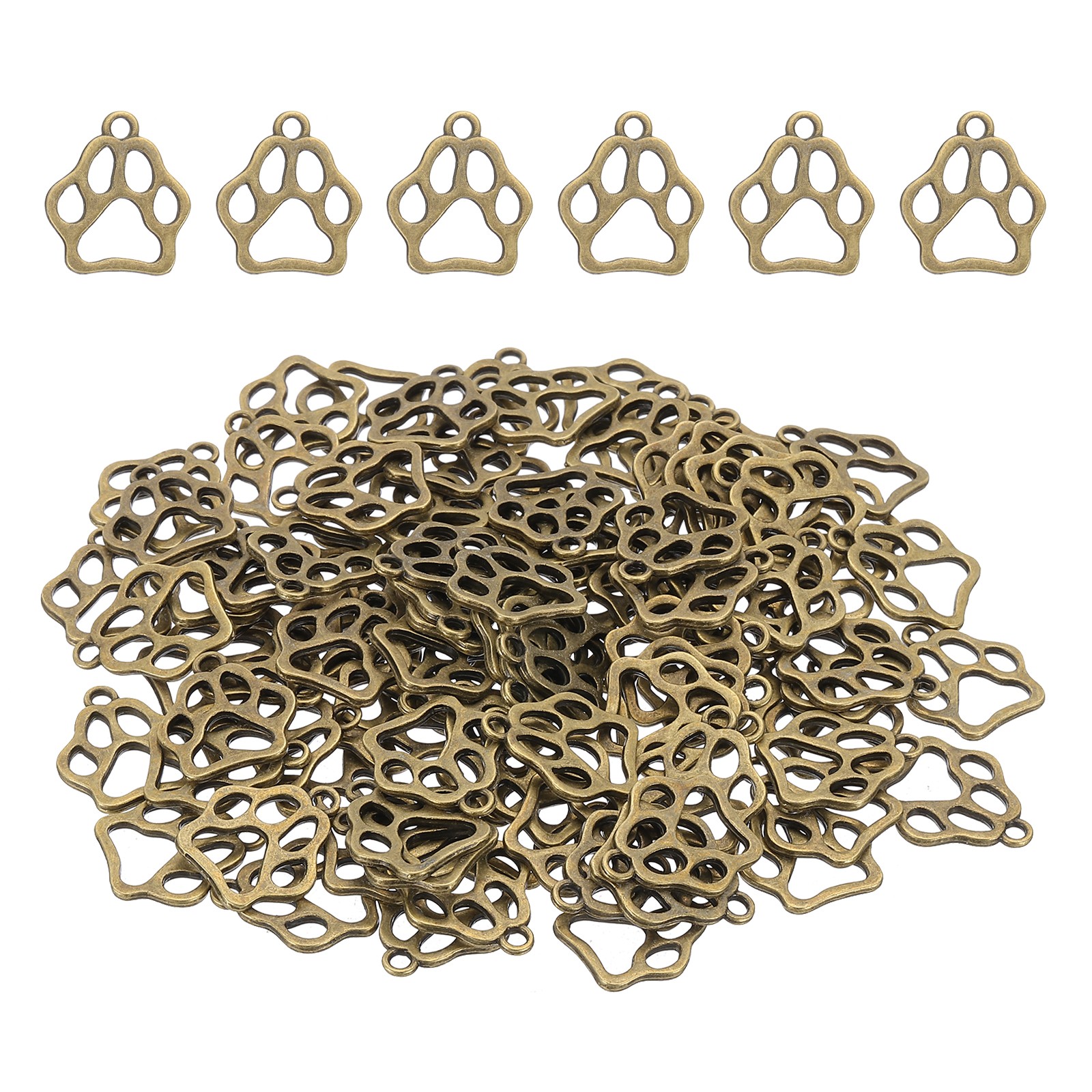 Hollow Paw Print Charm, 100Pcs Alloy Footprint Pendants, Bronze Tone