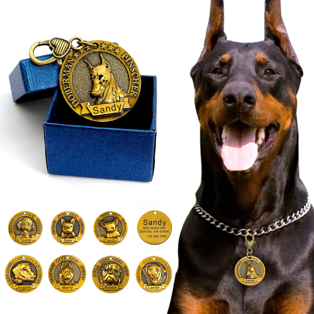 Dog Breeds Pet Tag Engraved Personalized Round Dog Tags Front and Back Engraving