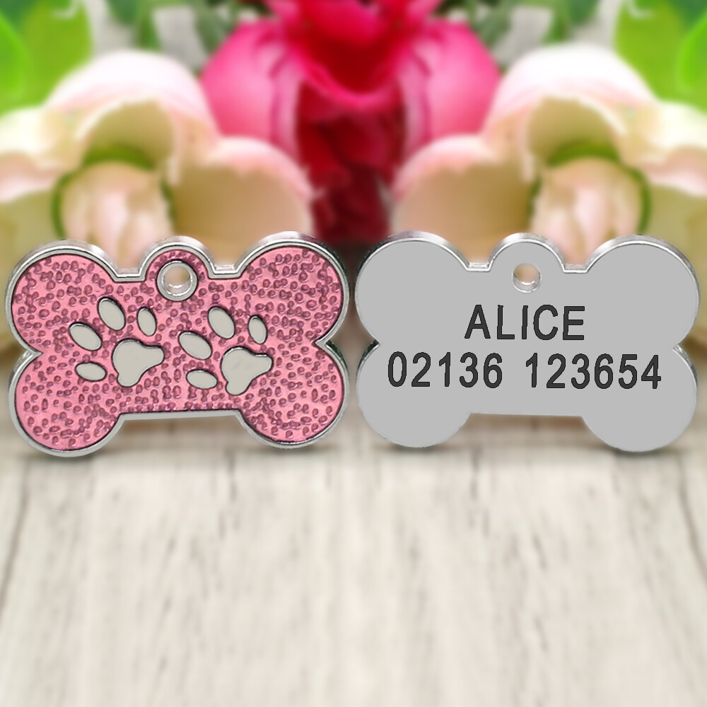10/20pcs Dog Tags Bone Shape Personalized Custom Pet Name ID Address Paw Print