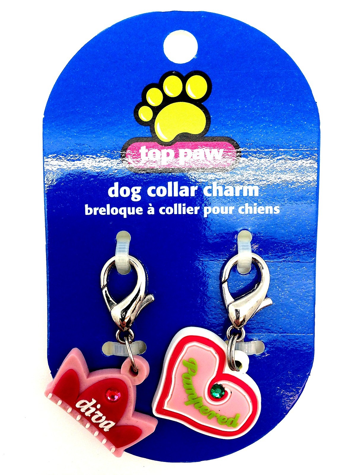 Top Paw Dog Collar Charm Set Diva Pampered Pink Heart Crown Diamond Clip New 1pc