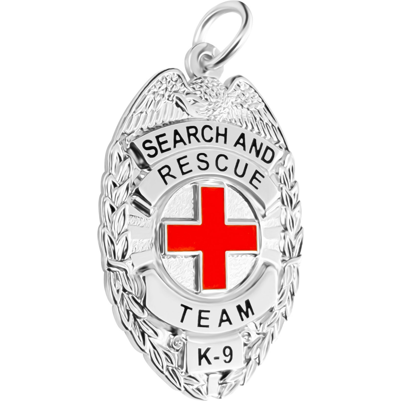 Search And Rescue Team K-9 Dog Tag Charm Silver Tone SAR Badge