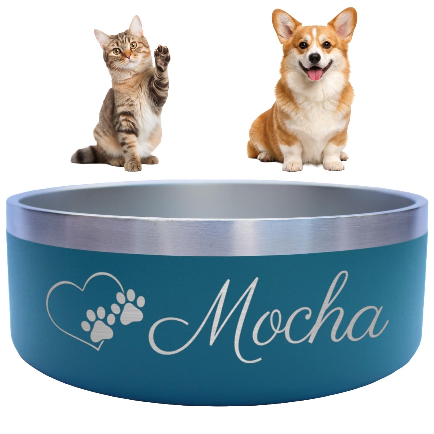Heart + Paws and Name Dog Bowl – Engraved, Large, Medium, Small, Various