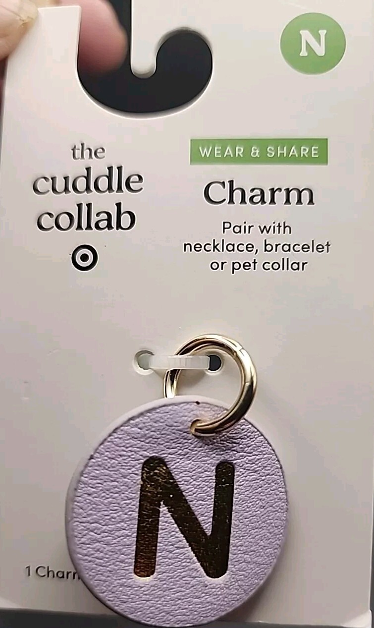 The Cuddle Collab Pet Charm Gold “N” on Lavender Round Faux Leather