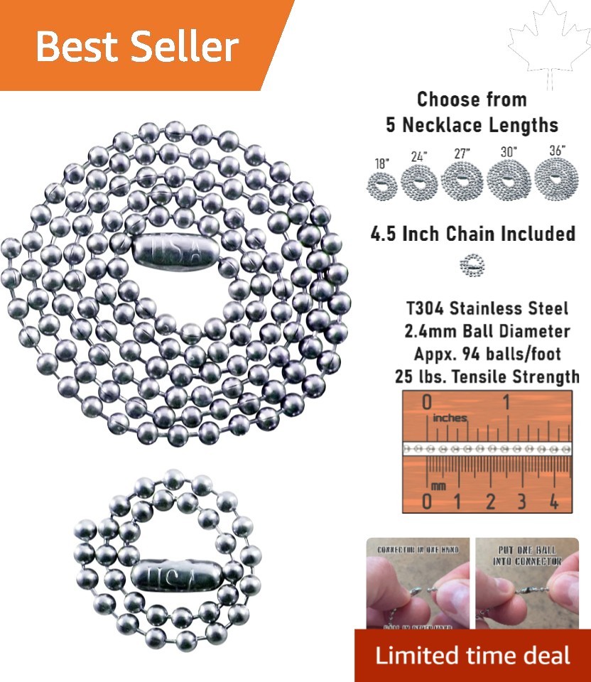 Versatile Military Dog Tag Chains: 2.4mm Stainless Steel, 27in & 4.5in Options