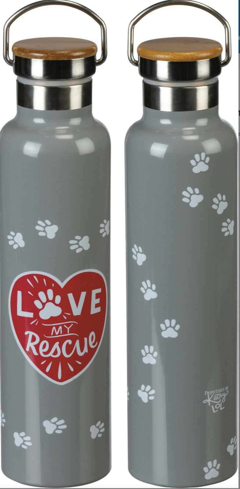Primitives by Kathy Love My Rescue Insulated Bottle 25-oz New Tag Dog Lover Gift