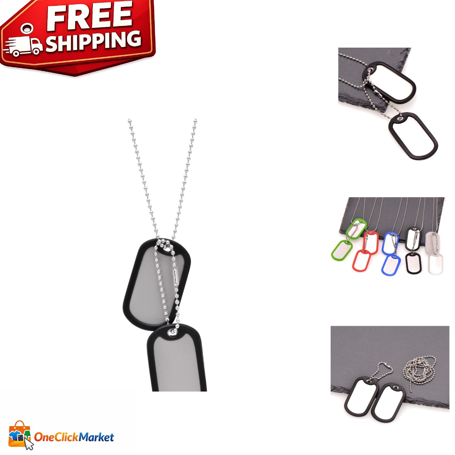 Luxury Stainless Steel Dog Tag Necklace Set – Includes Chains & Black Silencers