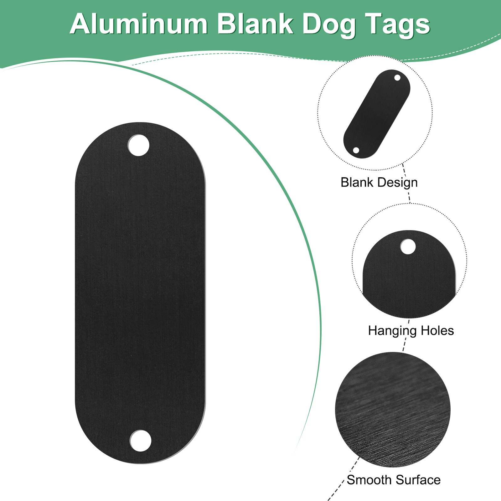15-Pack 2″ x 0.75″ x 0.04″( L x W x T ) Blank Dog Tags [Black, 2 Holes]