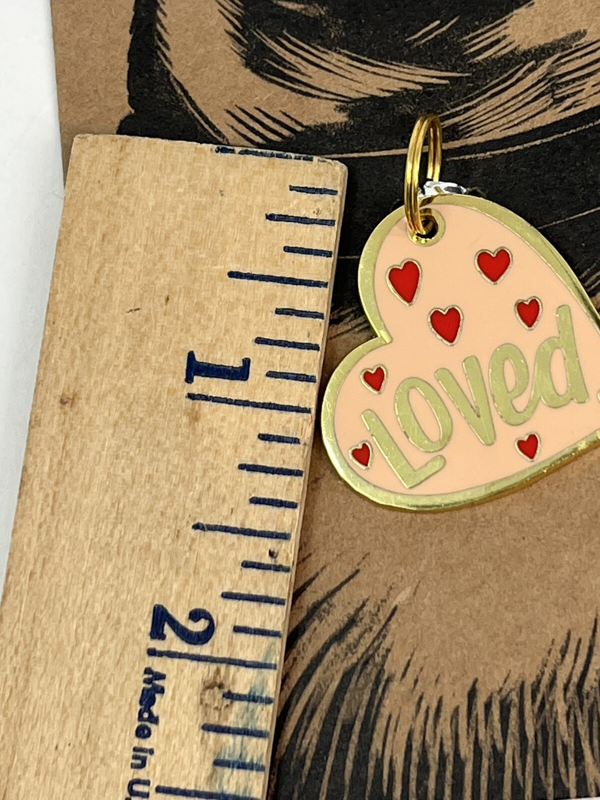 Dog Tag Heart Shaped with LOVE Metal Enamel Charm Primatives by Kathy