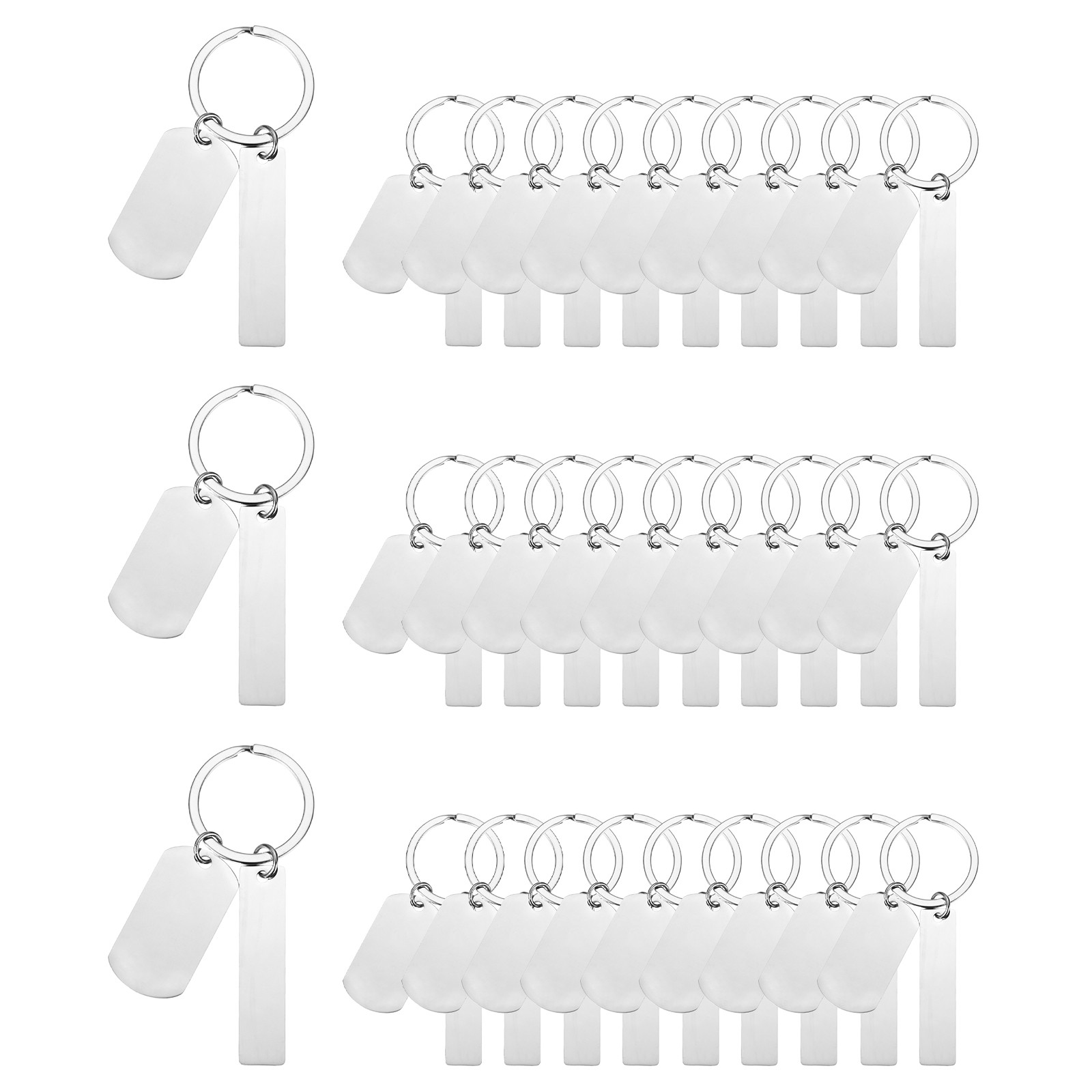 30Pcs Metal Engraving Keychain Blanks, Silver Tone(Oval/Rectangular)