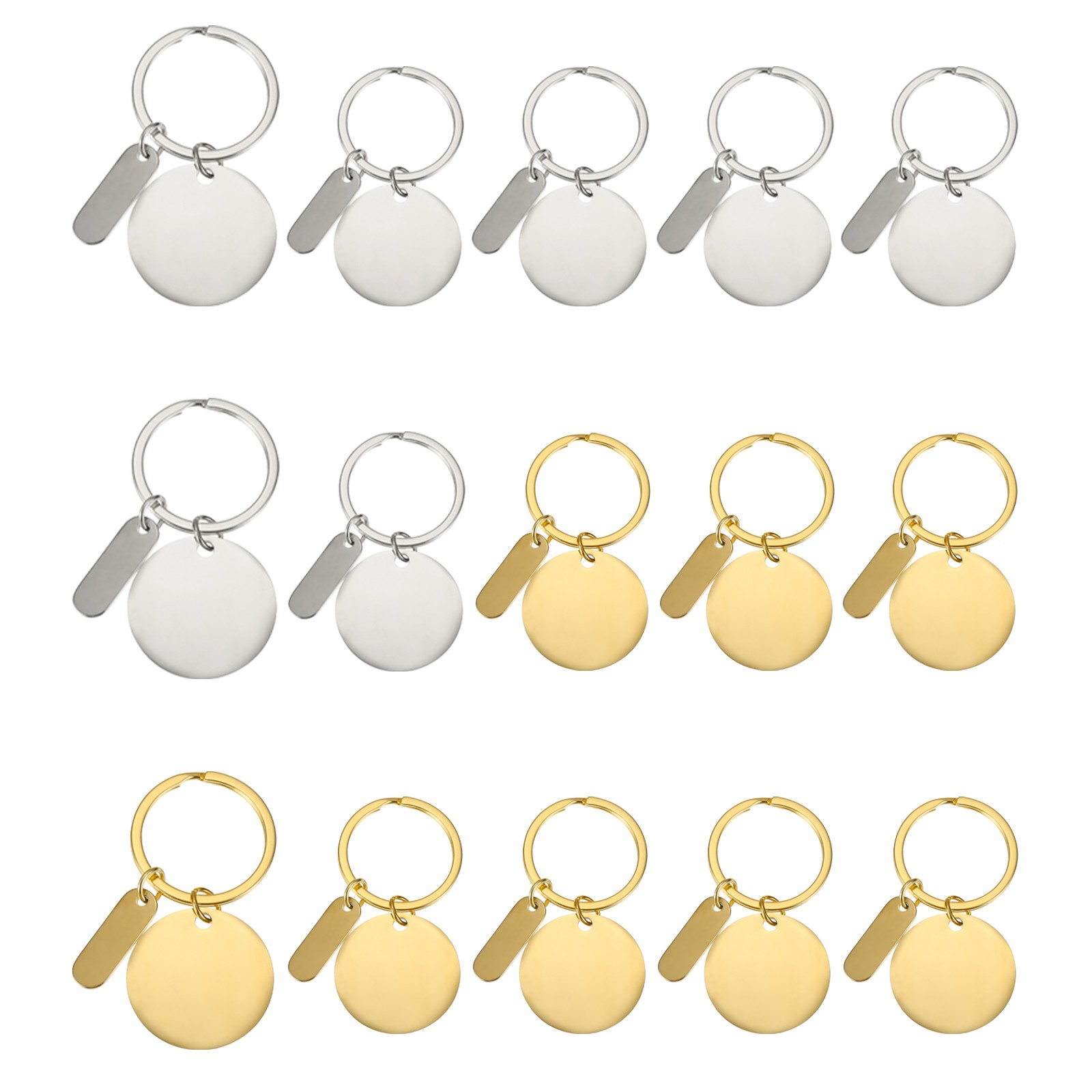 15Pcs Metal Engraving Keychain Blanks, Gold Tone/Silver Tone(Round)