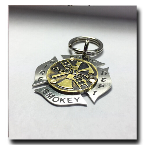 Maltese Cross Firefighter Fireman Pet ID Dog Name Tag Free Engraving Brass Nick