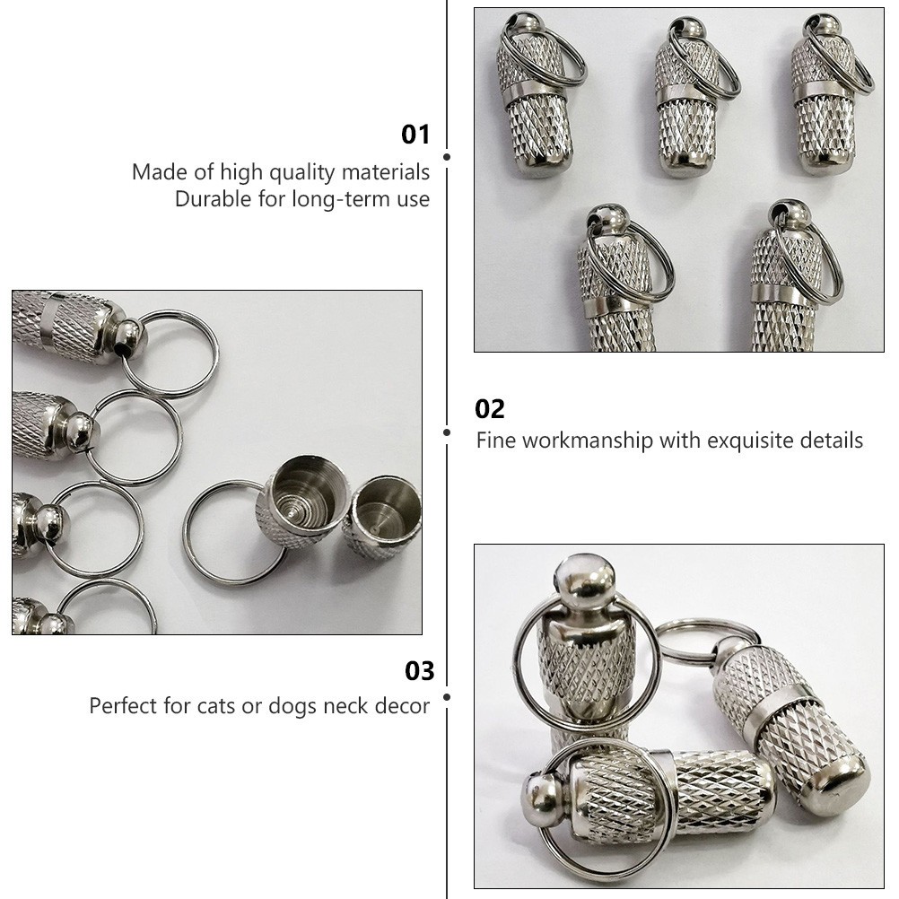 6Pcs Reusable Pet Id Tubes Silver Brass Collar Tags for Dog Cat Safety