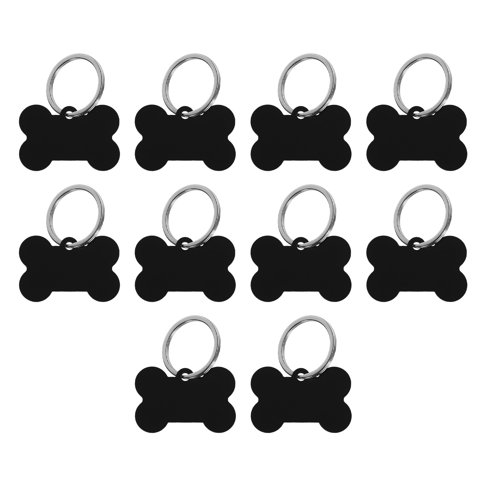 Bone Shaped Dog Tag Pet ID Tags, 1.5″x1″ Metal Black Blank with Ring, 10pcs