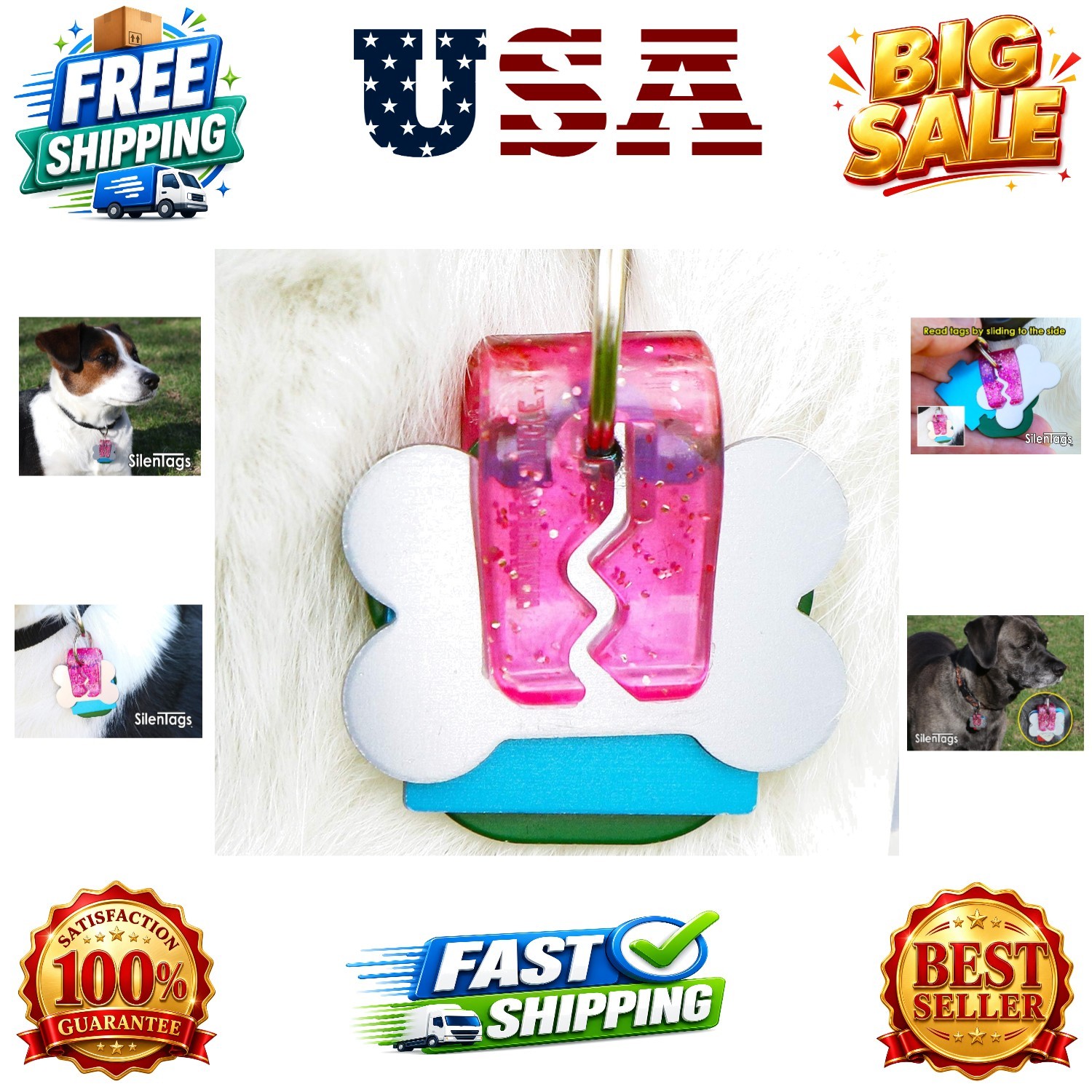 Pet Tag Silencer Clip It On, Jingle’s Gone! -Pink