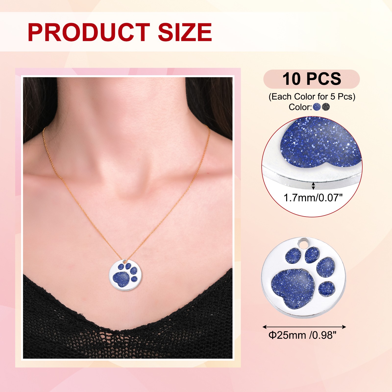 Enamel Paw Print Charm, 10Pcs Alloy Enamel Pendants, Black/Deep Blue