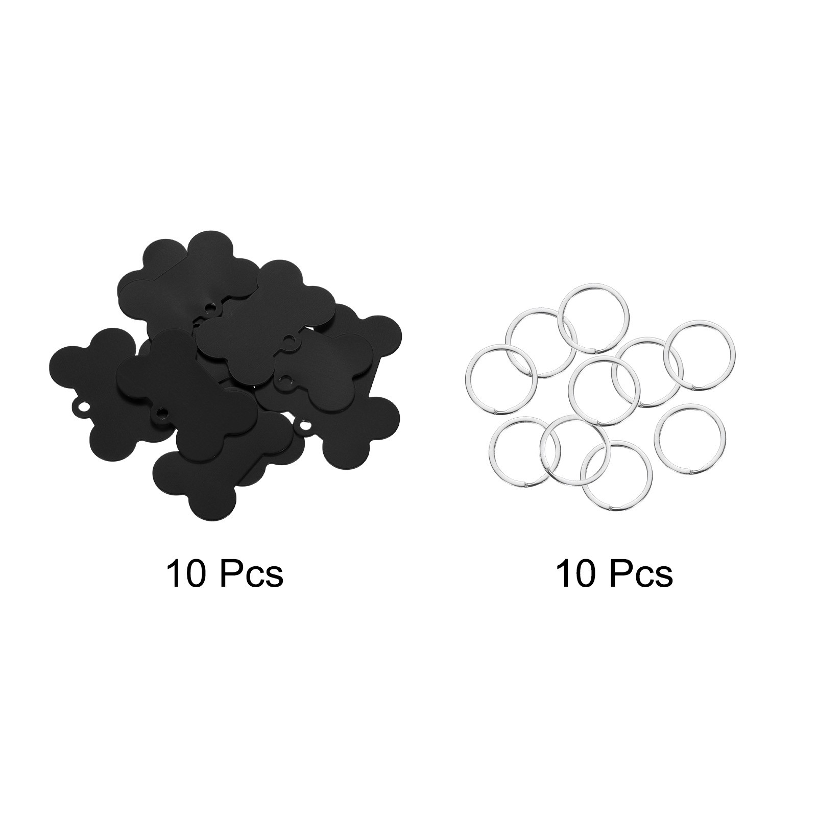 Bone Shaped Dog Tag Pet ID Tags, 1.5″x1″ Metal Black Blank with Ring, 10pcs