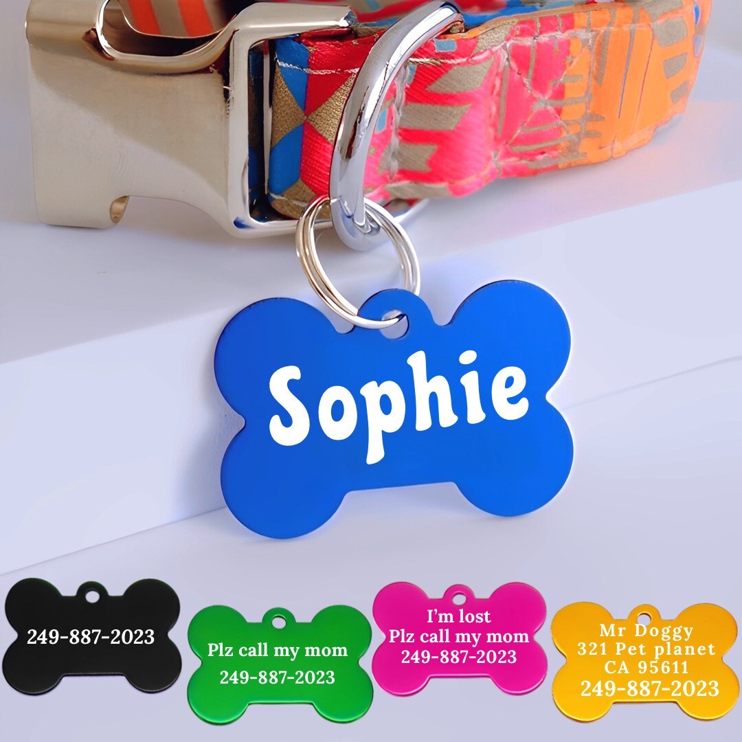 Pet Tags,Custom Personalized Engraved Dog Cat ID Name Tag,Bone Aluminum Charm