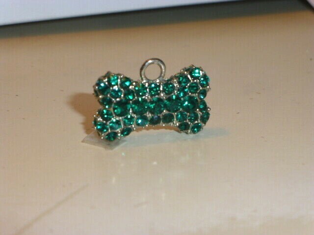 Dark Green Crystal “Puffed” Bone Shaped Charm, Two-Sided, May Birthday, New !