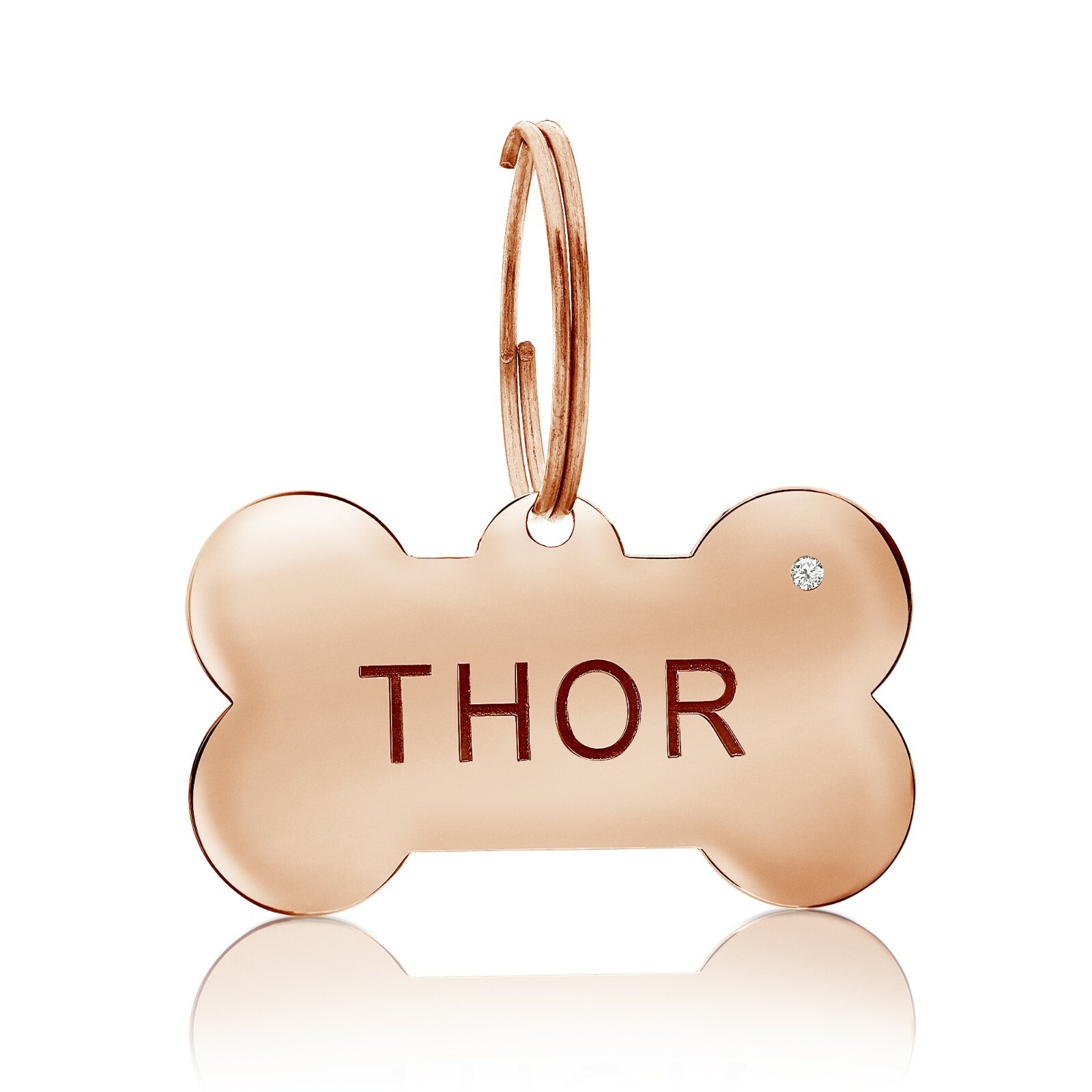 Personalized Dog Tag 18k Gold Plated Silver 0.03 Ct Diamond Engraving ID Custom