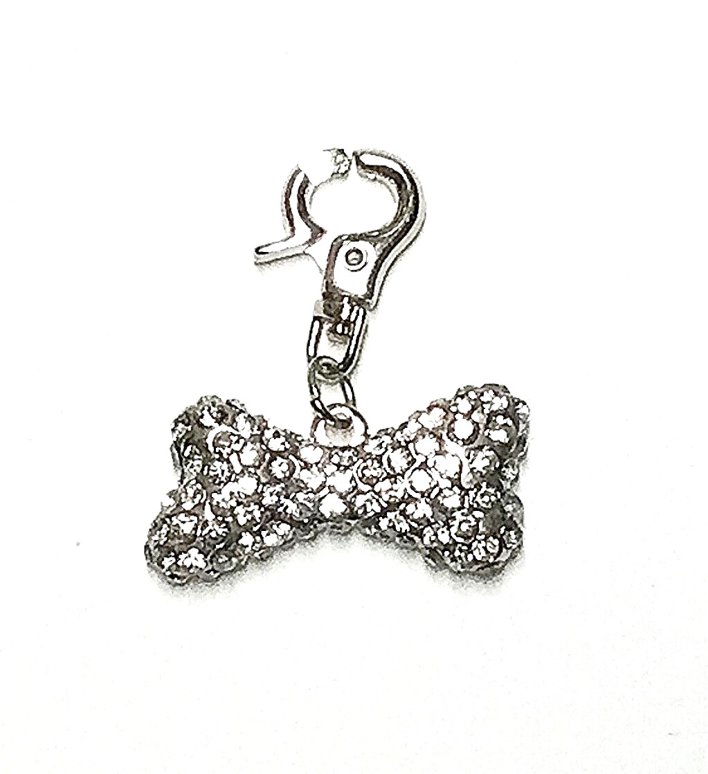 Little Gifts Pet Collar Charm – Clear Crystal-Covered Bone