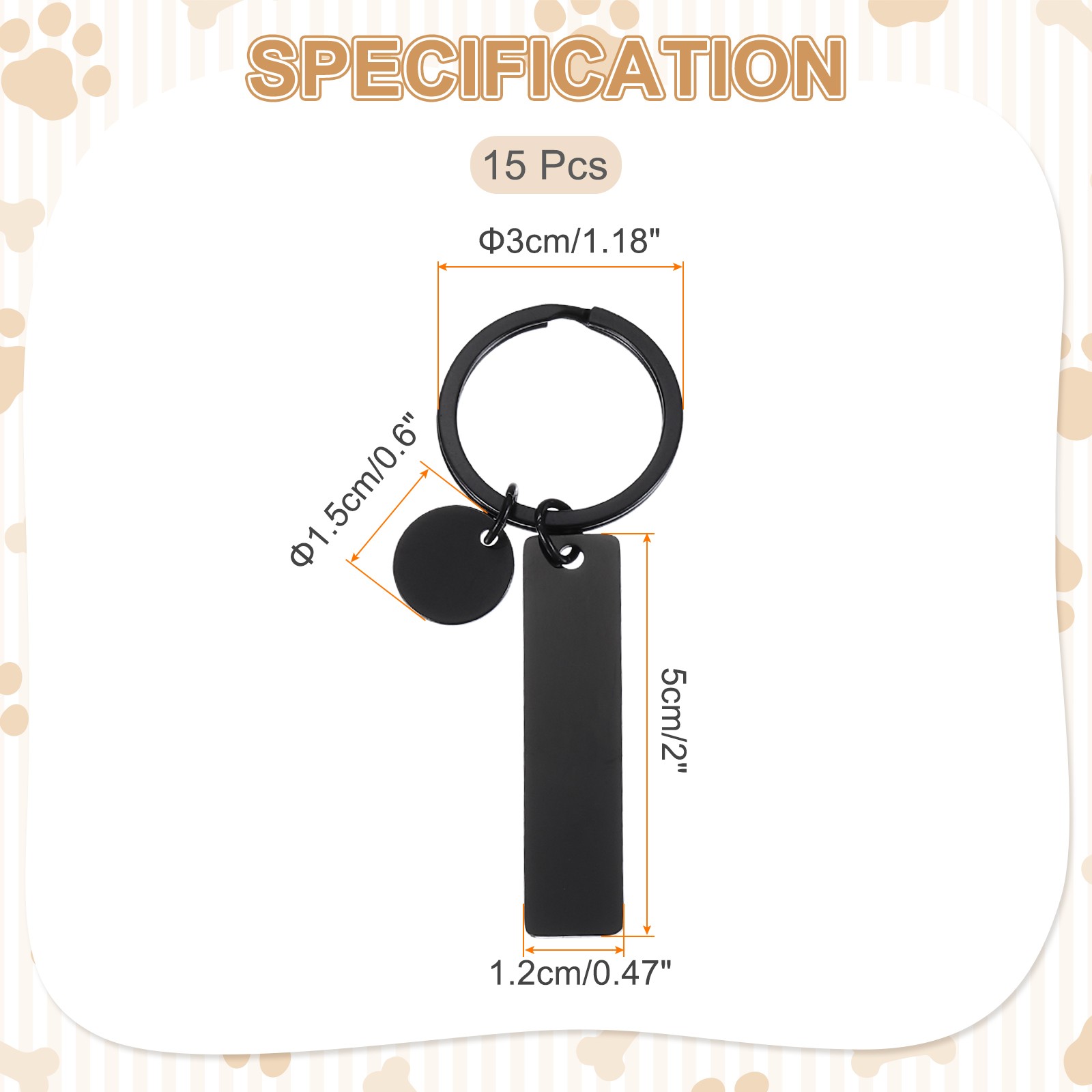 15Pcs Metal Engraving Keychain Blanks, Black(Rectangular)