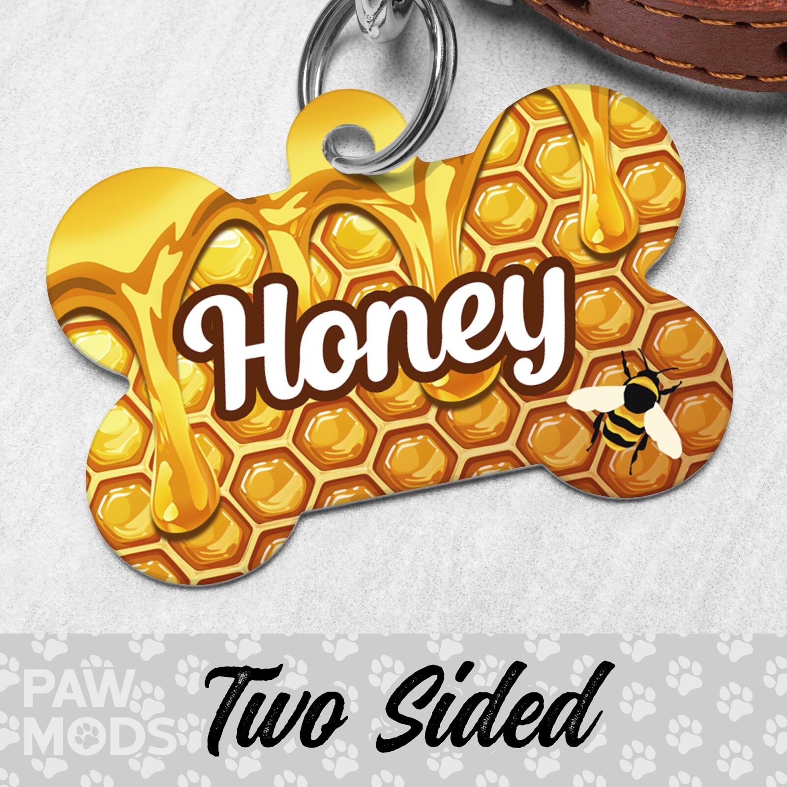 Honey Dog Tags for Dogs, Honey Comb Pet ID Tags, Custom Personalized Puppy Tag