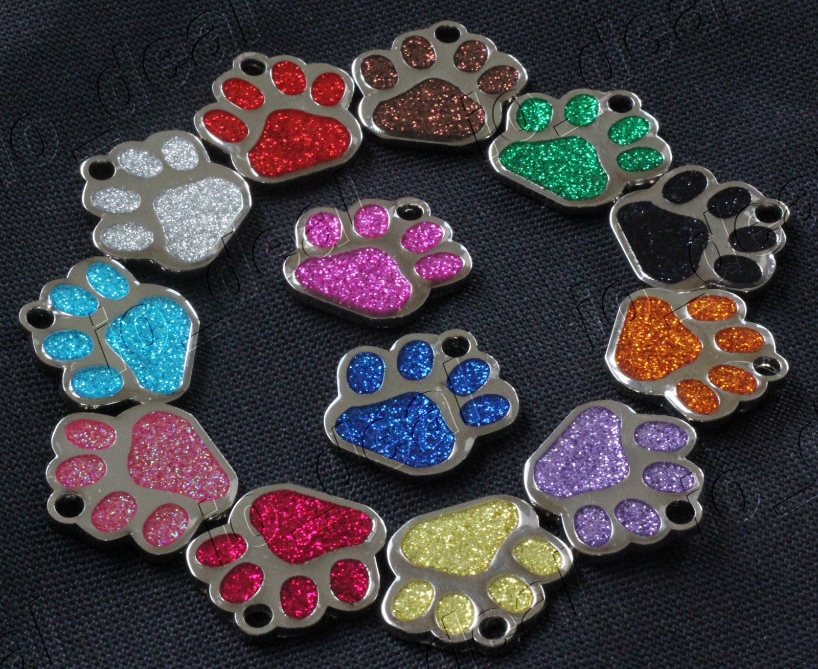 Glitter Paw Print Pet ID Tags Custom Engraved Dog Cat Tag Personalized
