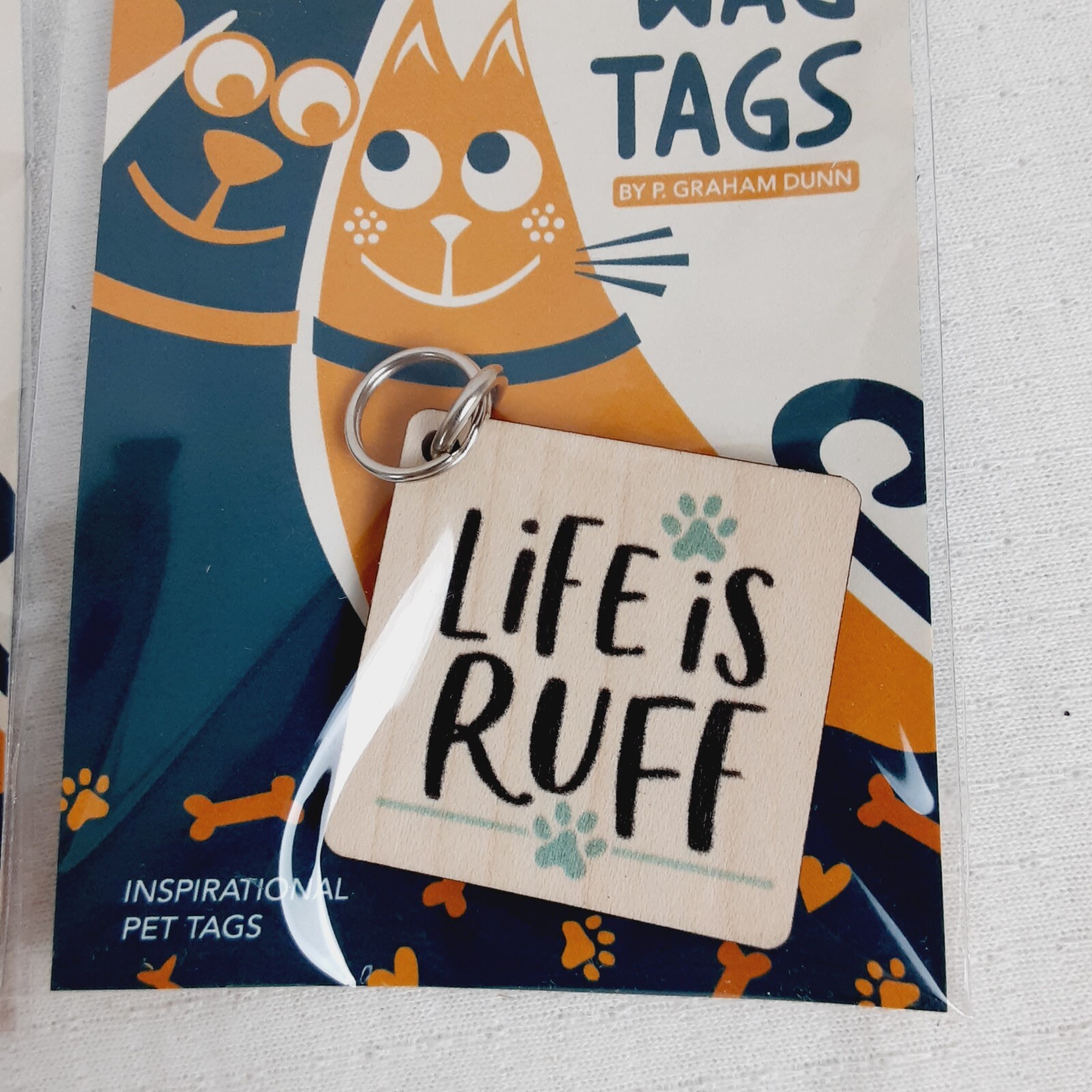 P Graham Dunn WAG TAGS Pet Collar Charms Wooden Square 1.5″ Set of 2 Ruff Wild
