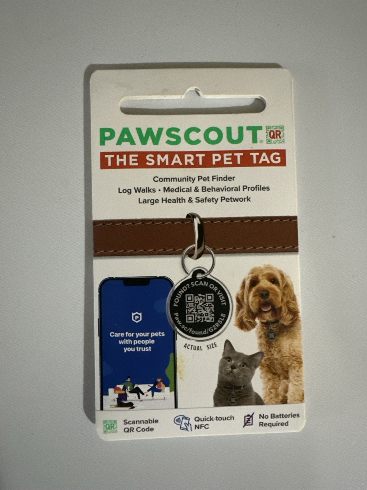 New~ Pawscout The Smart Pet Tag Finder for Dogs & Cats QR + App= Found Pet