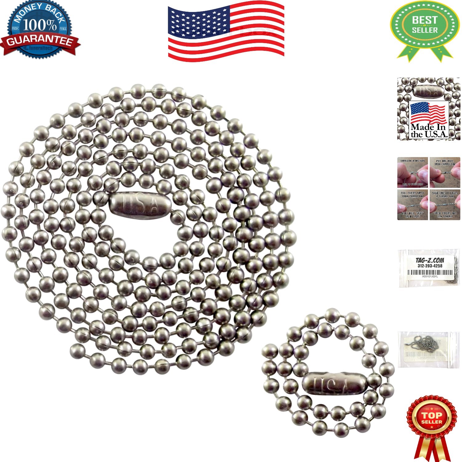 2-Piece Military Dog Tag Chain Set – Heavy Duty 27″ + 4.5″ Steel Chains