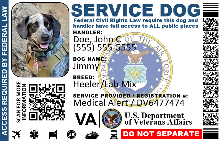 MILITARY VETERAN SERVICE DOG ID DUAL SIDES PHYSICAL & DIGITAL