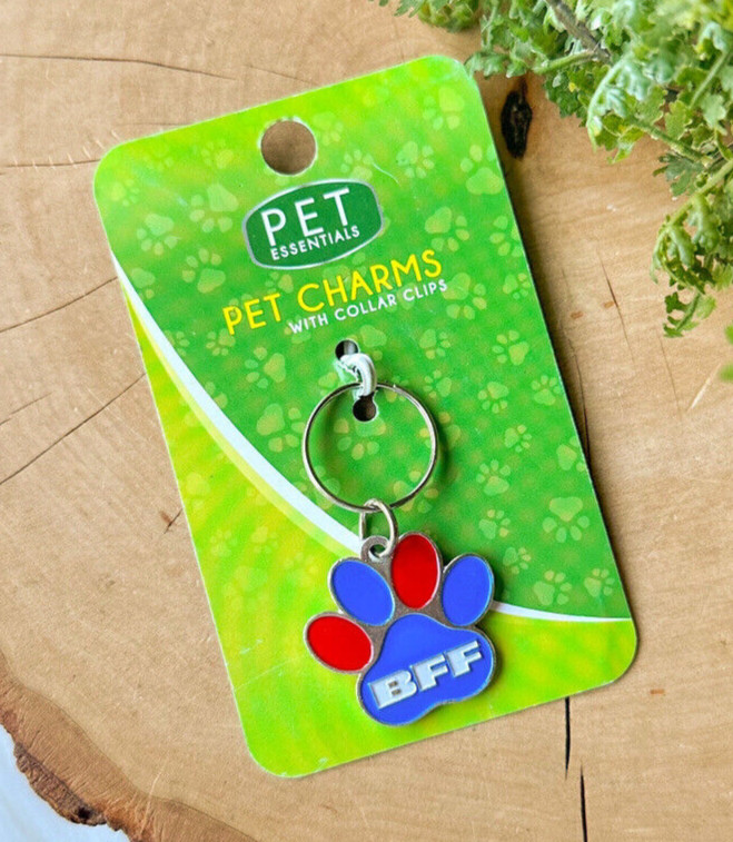 Pet Essentials Best Friends Forever Animal Cat Dog Collar Charm BFF Blue Red Paw