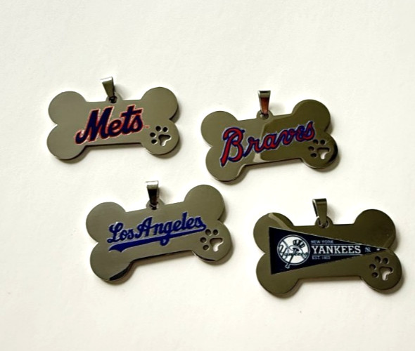 Los Angeles Baseball Dog Tag Handmade Stainless Steel Dog Collar Tag