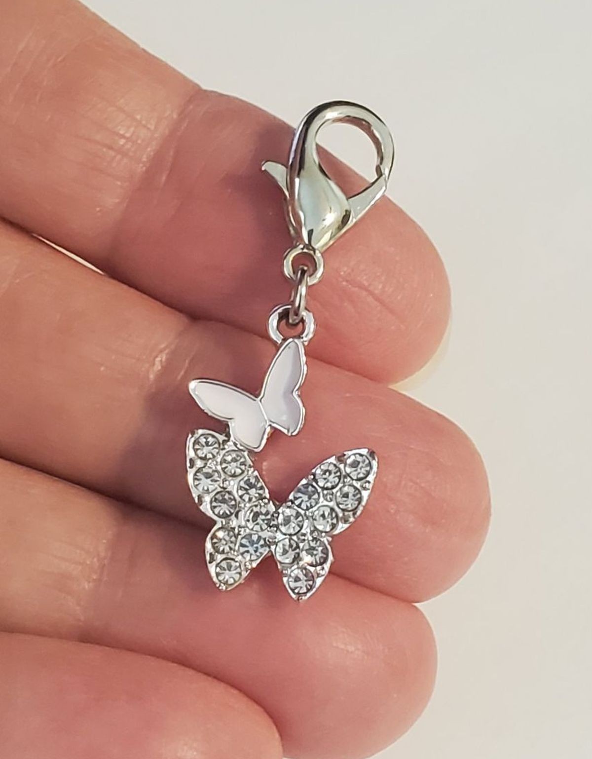 DOUBLE BUTTERFLY Charm ZIPPER PULL PURSE BAG WALLET JACKET JOURNAL BINDER JEWELS