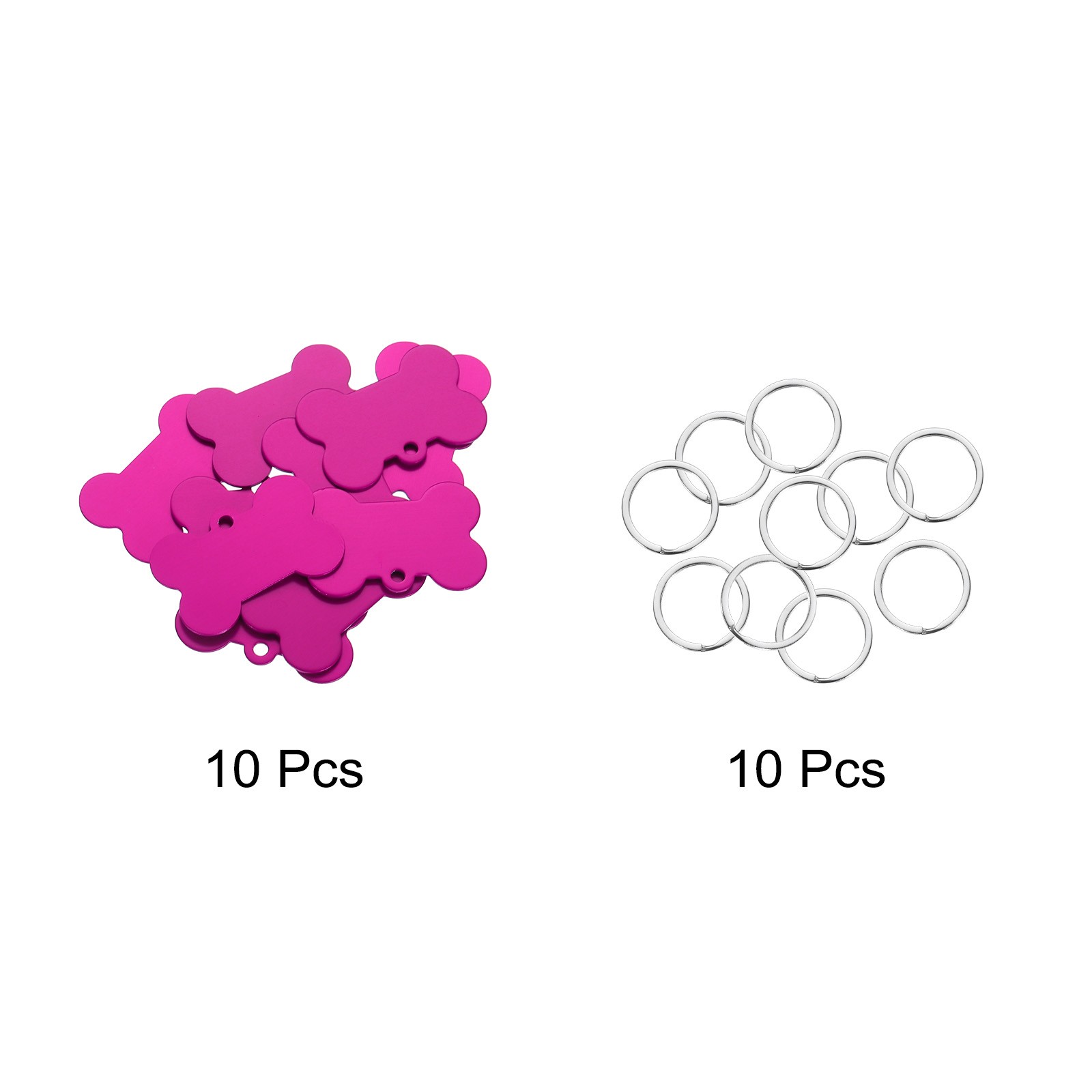 Bone Shaped Dog Tag Pet ID Tags, 1.5″x1″ Metal Rose Red Blank with Ring, 10pcs