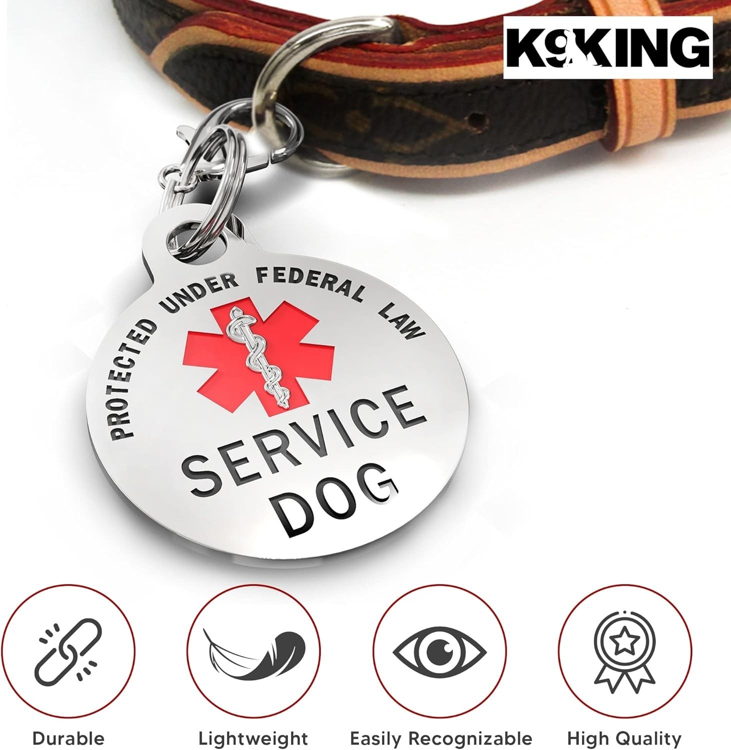 Double-Sided Service Dog ID Tag with Federal Protection & Medical Alert – 1.25”