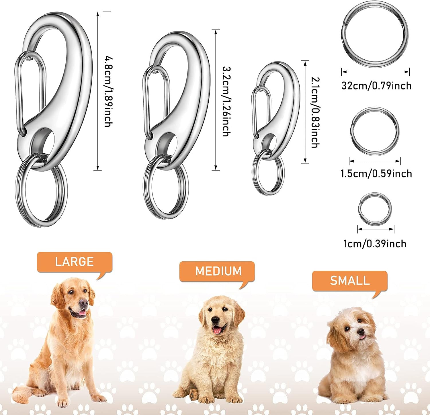 18 Pieces Leash Dog Tag Clip Pet ID Pet Tag Quick Clip Combos with Rings, Stainl