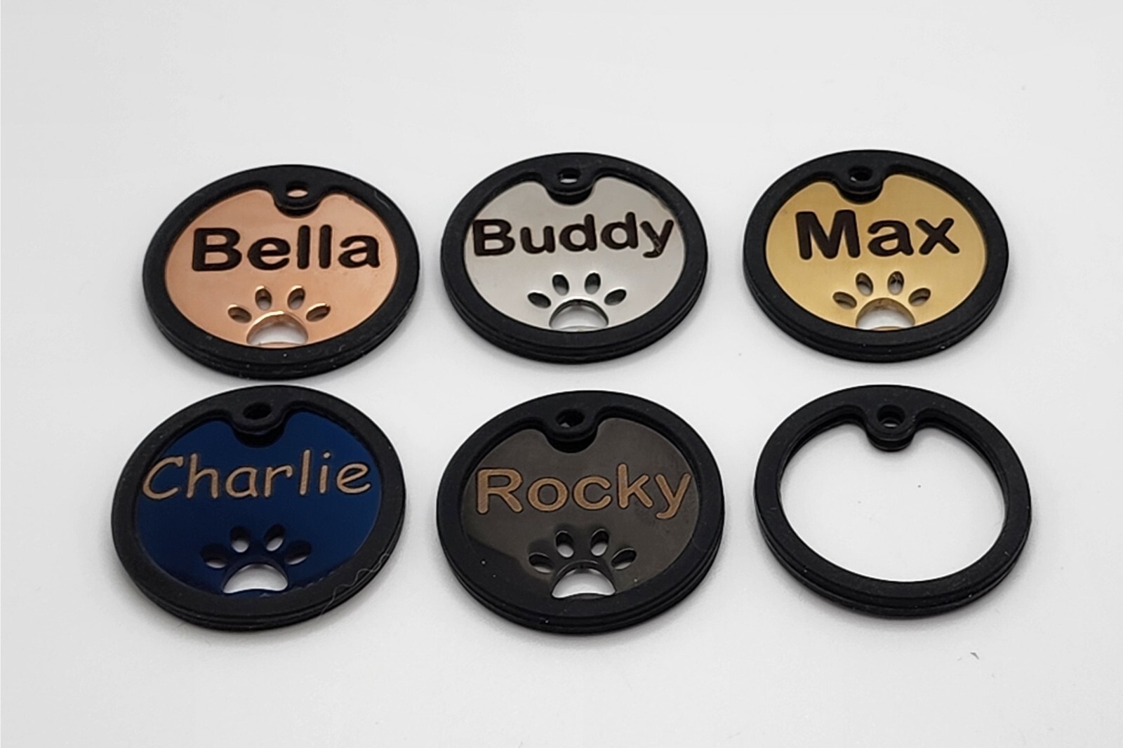 Custom Deep Engraved Stainless Steel Pet ID Tag – Double-Sided Round Paw Cutout