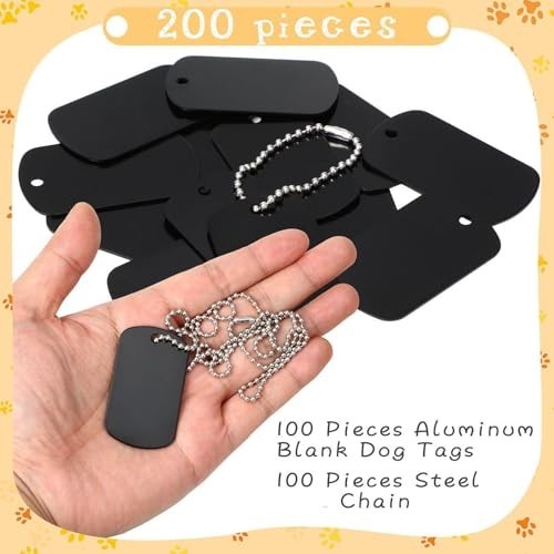 200 Pcs Military Dog Tags Set – 100 Blank Aluminum Tags & 100 Steel Chains for D