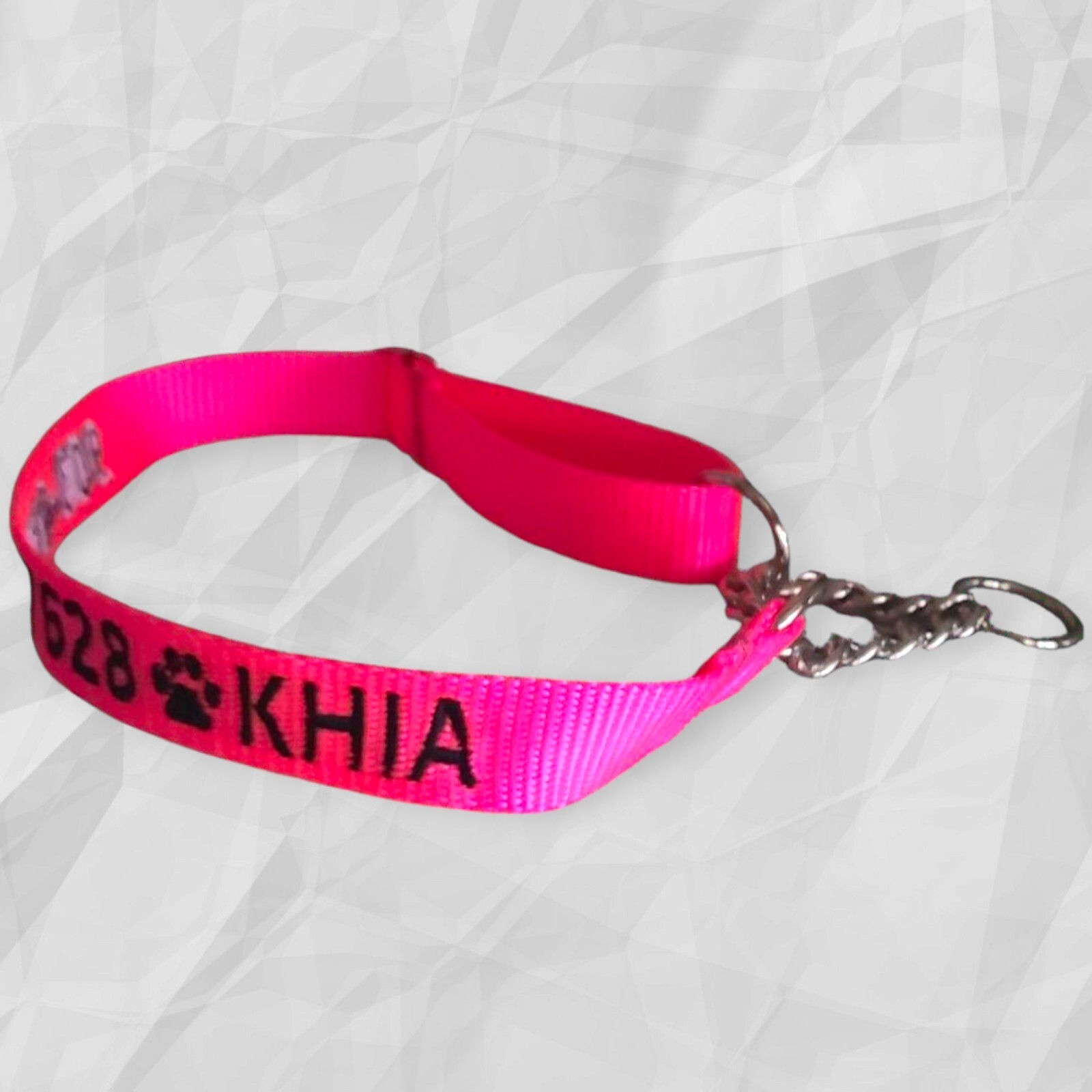 PERSONALIZED Embroidered Chain Martingale Dog Collar Pet ID Tag Name and Phone!