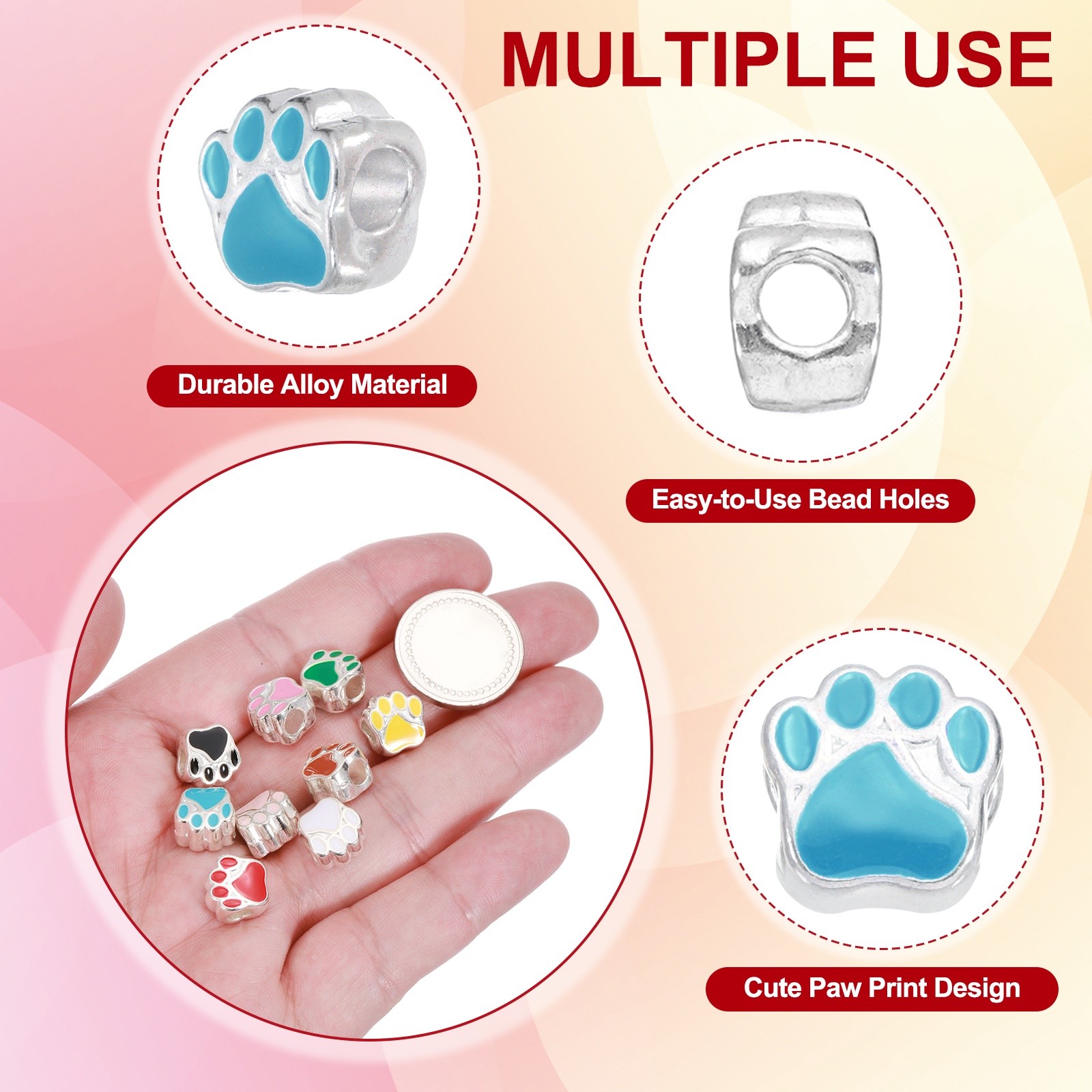Enamel Paw Print Charms, Alloy Dog Cat Paw Large Hole Beads, 20Pcs(Blue)