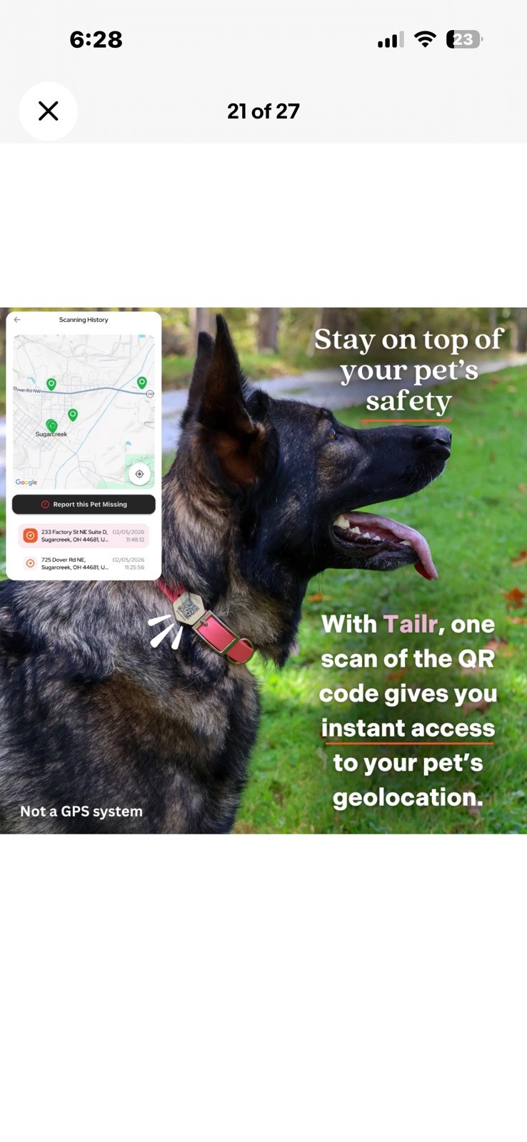 Tailr Smart QR Code Dog Tag, Pet ID Tag with App, Lost Pet Recovery, LARGE