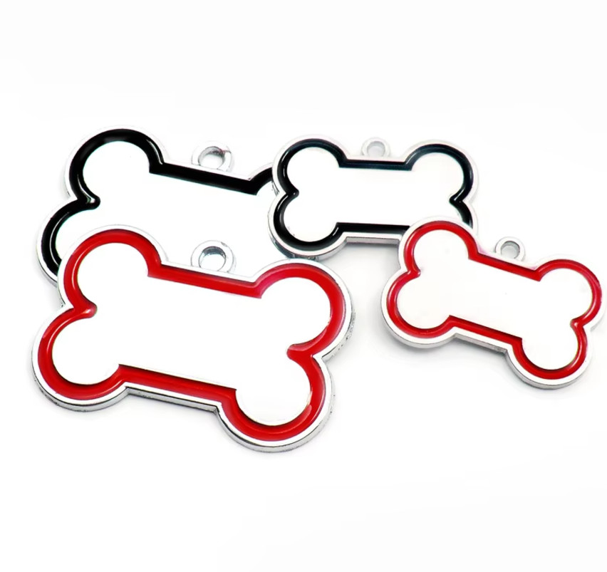 Mirror Style Metal Bone PET Tag Engraved Custom Small To Medium Pets With Ring