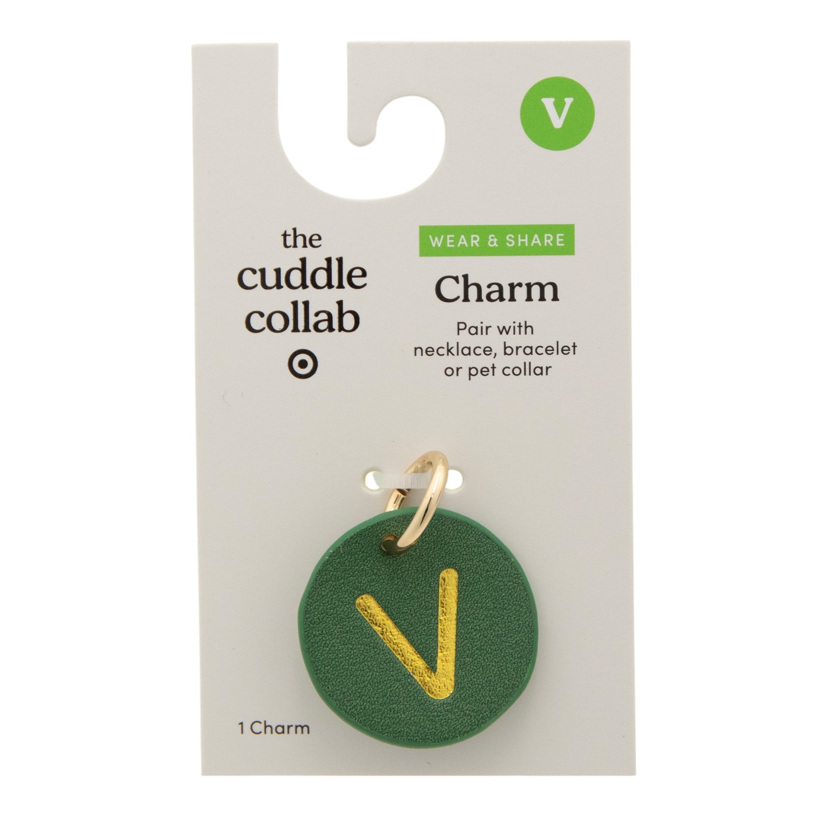 The Cuddle Collab Wear & Share Charm Faux Leather “V” Monogram in Dark Green