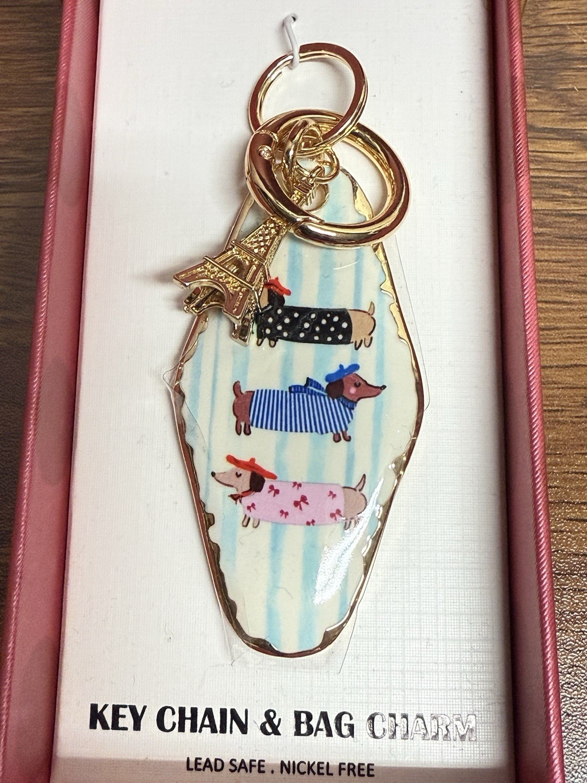 Piper K Dachshund Wiener Doxie Dog Bag Charm Keychain Eiffel Tower Paris