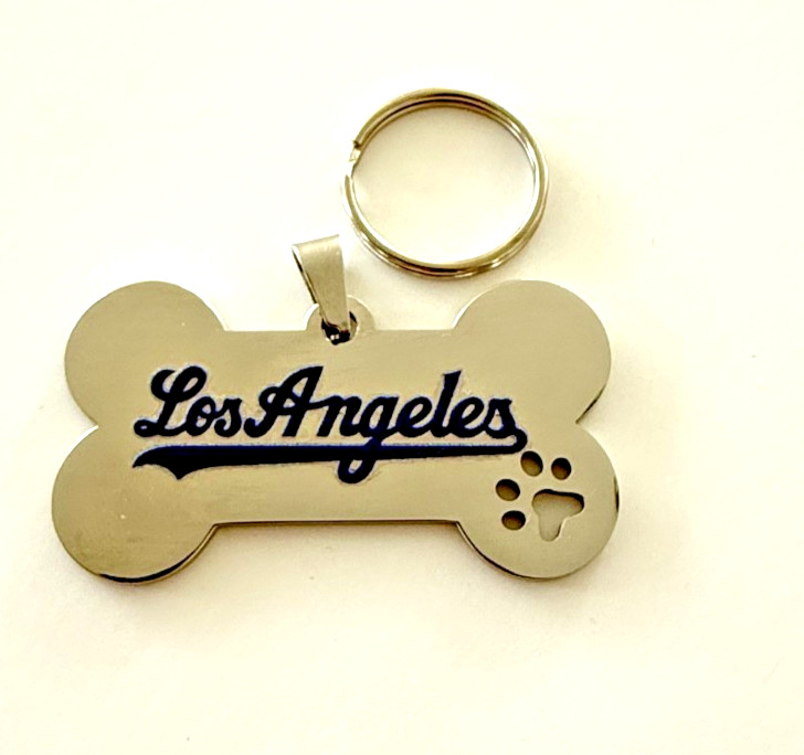 Los Angeles Baseball Dog Tag Handmade Stainless Steel Dog Collar Tag