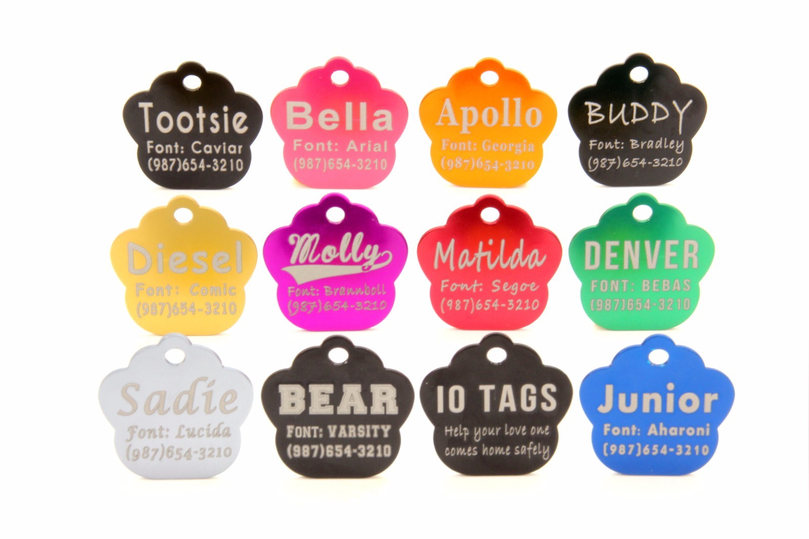 Laser Etched Aluminum Paw Print Pet ID Tag Custom Engraved Dog Cat
