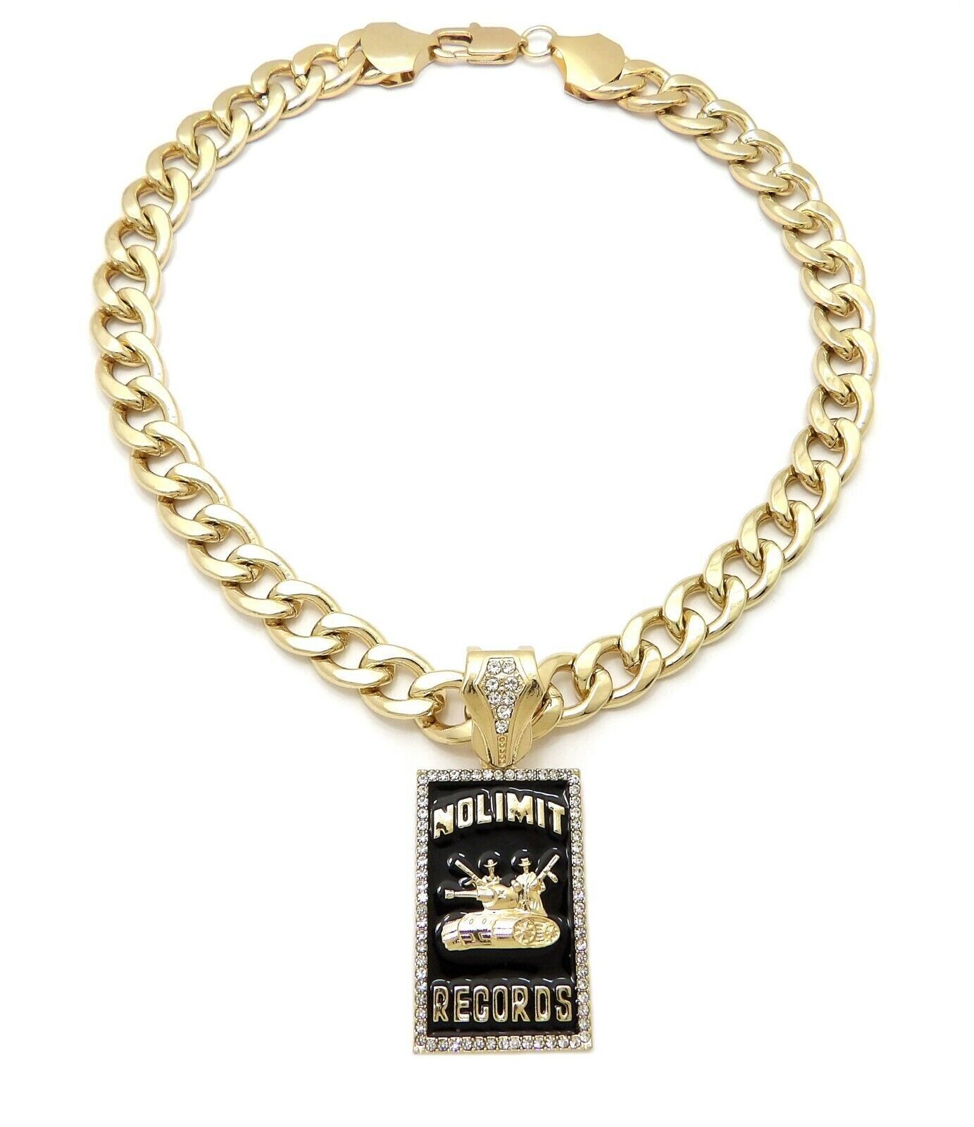 No Limit Records Charm Cuban Dog Cat Pet Puppy Gold Plated Collar Chain Necklace